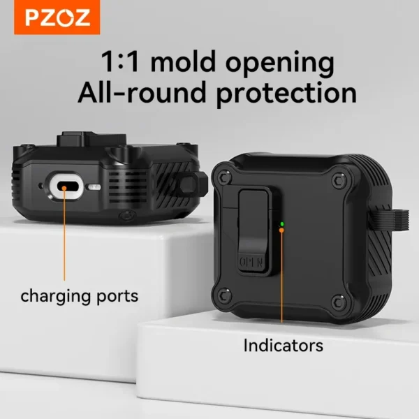 PZOZ For Apple Airpods 4 Case Protective Cover For Airpods 4 4rd Earphone Automatic switch Case Secure Lock Clip With Keychain - Image 4