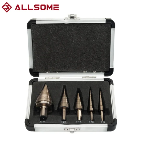 All5pcs metric/inch Hss cobalt step step bit set for multi-hole drill bit 50 sizes with aluminum