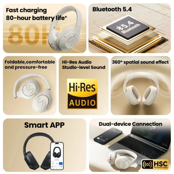 HAYLOU S30 سماعة لاسلكية تعمل بالبلوتوث 5.4 سماعات 43dB سماعات إلغاء الضوضاء التكيفية 40 مللي متر سائق 80H سماعات وقت اللعب - Image 2