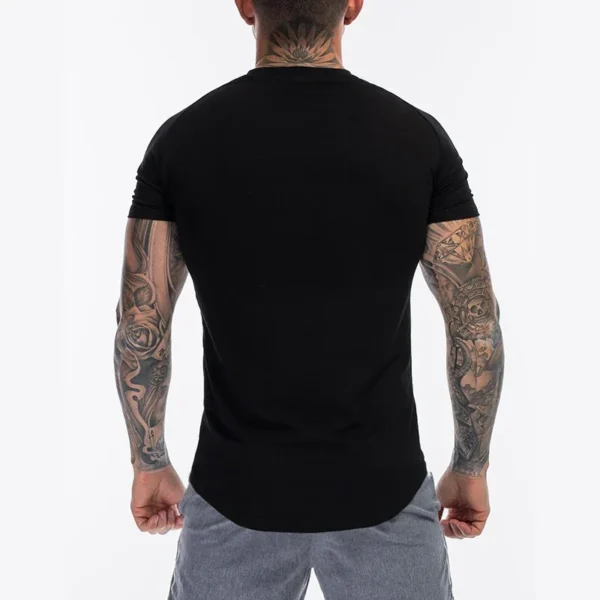 ⁦Plain Clothing Fashion T Shirt Men Cotton Breathable Fitness Mens Short Sleeve T-shirt Gym Tshirt Summer Tight Tee Shirt Homme⁩ - الصورة ⁦6⁩