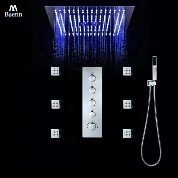 M Boenn 16 بوصة رأس دش المطر فندق فاخر LED نظام الدش مجموعة صنبور الحمام الذكية ثرموستاتي خلاط النحاس كلبشة الصنابير