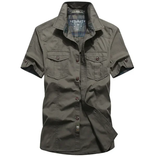⁦Summer Men's Shirts 6XL Short Sleeve Tooling Shirt Multi Pockets Men Working Clothe High Quality Cotton Casual Shirt A2F1391⁩ - الصورة ⁦4⁩