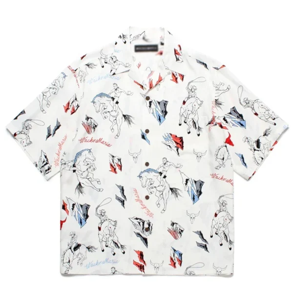 ⁦Pdmcms 25ss New Western Denim Drawstring Casual Synthetic Silk Hawaiian Lapel Short Sleeved Shirt For Men⁩ - الصورة ⁦5⁩