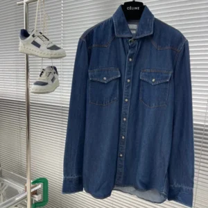 BC pocket spliced lapel casual denim shirt<span> - </span>Blue, XL