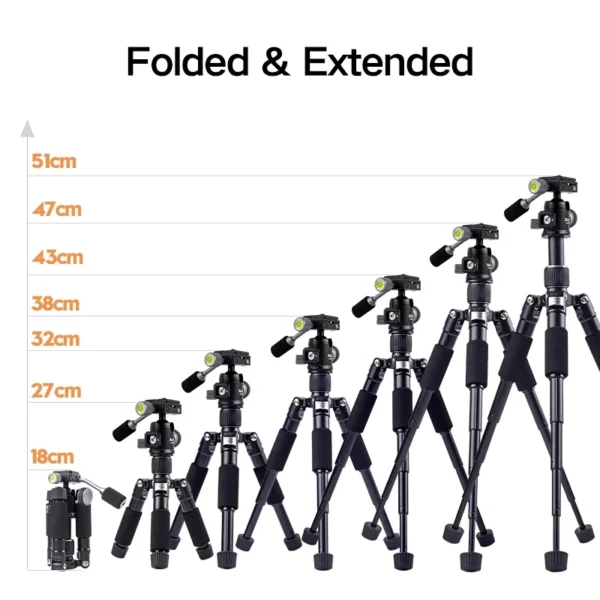 ⁦XILETU FM5C2 Portable Metal Mini Tripod Lightweight Travel Stand with 360 Degree Head Grip for DSLR Cameras Mobile Phones⁩ - الصورة ⁦6⁩