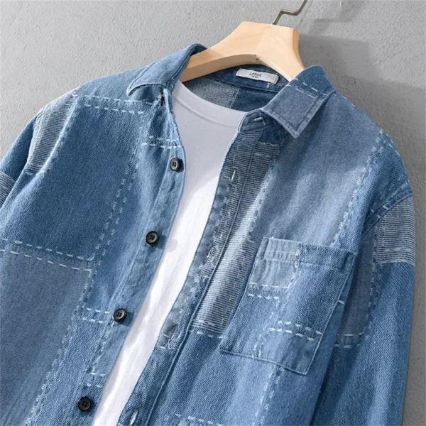 ⁦Spring men's long sleeve shirts fashion cotton soft denim shirts jacket man Autumn men clothing Tops mens casual shirt⁩ - الصورة ⁦6⁩