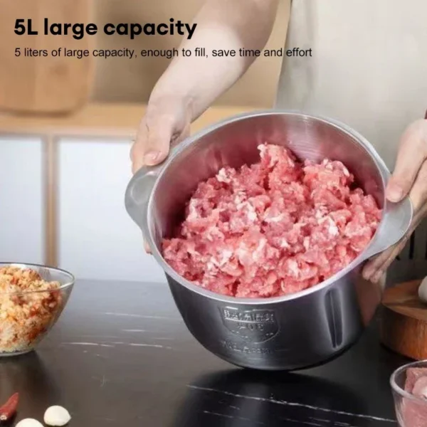 ⁦مفرمة اللحم الكهربائية مفرمة من الفولاذ المقاوم للصدأ 5L منتج أغذية الثوم الطين صانع خلاط أواني المطبخ سعة كبيرة⁩ - الصورة ⁦5⁩
