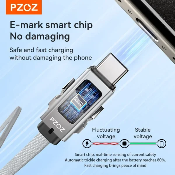⁦PZOZ 4 in 1 140W PD USB C Cable Digital Display Fast Charging For iPhone 16 15 14 Pro Max MacBook iPad USB Type C Cord Charger⁩ - الصورة ⁦6⁩