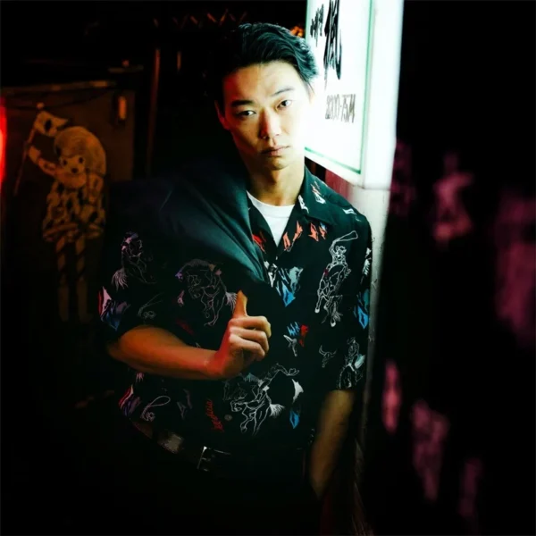 ⁦Pdmcms 25ss New Western Denim Drawstring Casual Synthetic Silk Hawaiian Lapel Short Sleeved Shirt For Men⁩ - الصورة ⁦2⁩