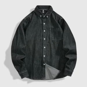 100% Cotton Comfortable Denim Shirt Men Autumn New Fashion Slim Long-sleeved Male Shirt Streetwear Classic Black Light Blue<span> - </span>Black gray, Asia S (45-52kg)