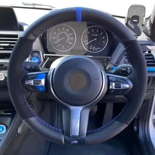 أسود جلد الغزال الأزرق ماركر عجلة القيادة يغطي لسيارات BMW M2 M3 F80 F82 M4 M5 F12 F13 M6 F85 F87 X5 X6 F33 F30 M الرياضة