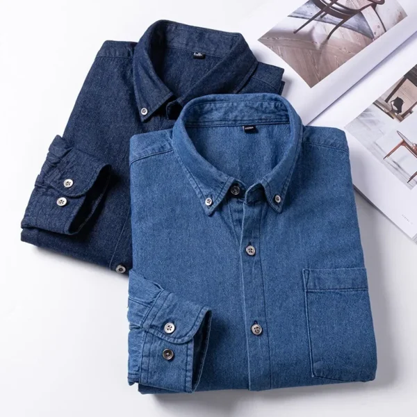 2023 Denim Pocket Design Shirt Classic 100% Cotton Long-Sleeve Fashion Embroider Comfortable Clothes - Image 5