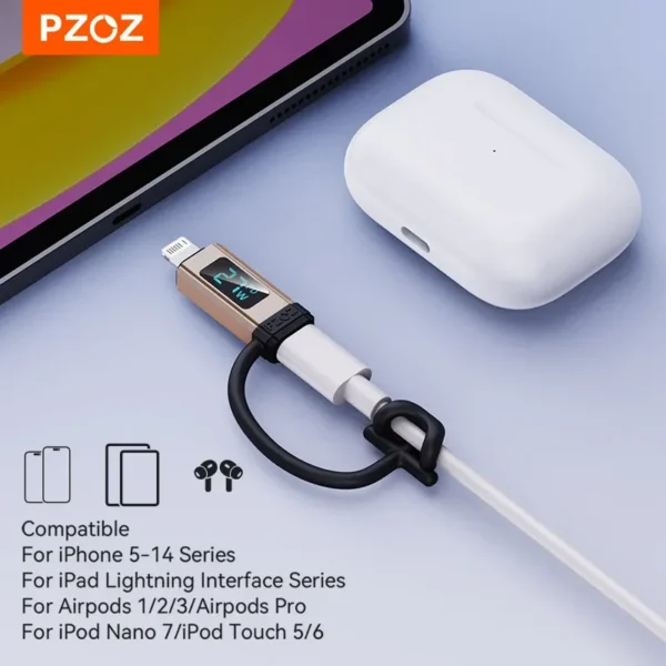 ⁦PZOZ Digital Display Fast Charging Adapter Plug Type C To Lightning For iPhone 14 13 12 11 Pro X 8 7 6 SE USB C TO Lightning⁩ - الصورة ⁦3⁩