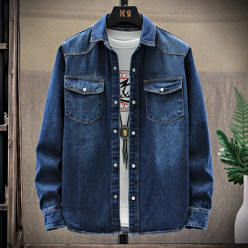 2025 Autumn New style high quality Denim shirts Men's fashion Casual Long Sleeve Jeans Shirt Solid Color Shirt men size M-XXXL - الصورة 3