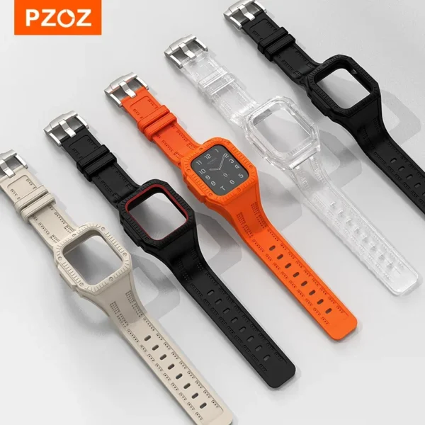 PZOZ Watch bands with Frame For Apple Watch 8 7 6 5 SE 4 44mm 45mm Wrist Strap For iWatch Series 8 7 6 Wristband Silicone Strap - Image 5