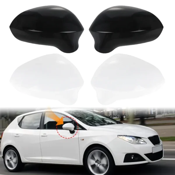 Side Wing Rear View Mirror Cover Cap Housing for Seat Ibiza 2008 2009 2010 2011 2012 2013 2014 2015 2016 2017 Glossy Black/White