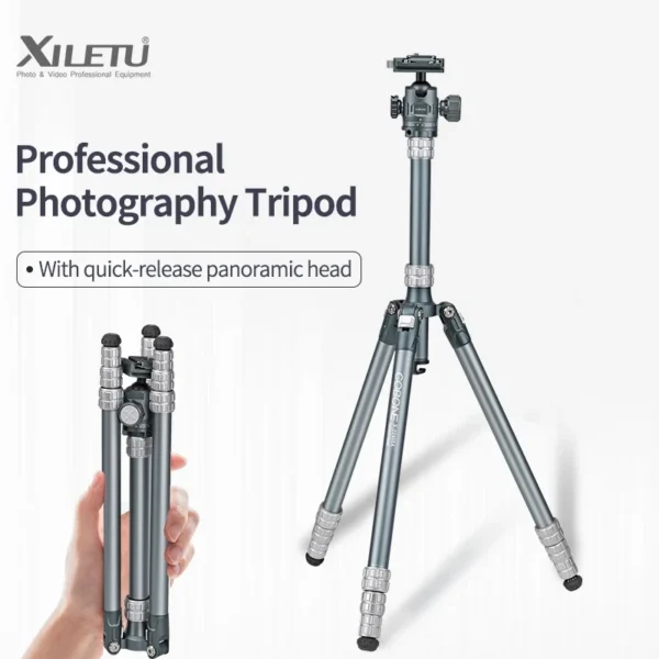 XILETU Portable Aluminum Alloy Travel Tripod 360° Panoramic Ball Head With Quick Release Cold Shoe Camera Tripod For DSLR Camera