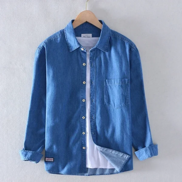 Brand New Schinteon Men 100% Slub Cotton Shirt Long Sleeve Casual Denim Comfortable Shirt Autumn New Arrival Jeans - Image 5
