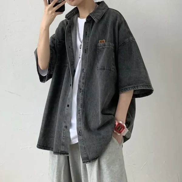 Summer New Men's Short Sleeved Denim Shirt Ins Trendy Brand Niche Design Sense Casual Half Sleeved Top Versatile Street Trend