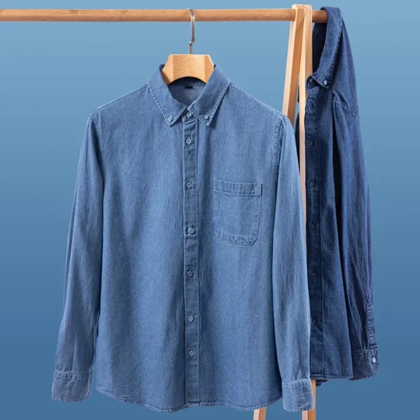 Denim Shirt Button Down Collar Long Sleeve Casual Vintage Versatile - Image 2