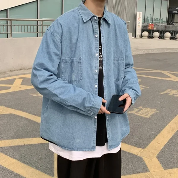 Long Sleeve Denim Shirts Men Plus Size Outerwear Oversize Japan Vintage Jeans Top Shirt Male Clothing 2025 Spring Summer Z1 - Image 4
