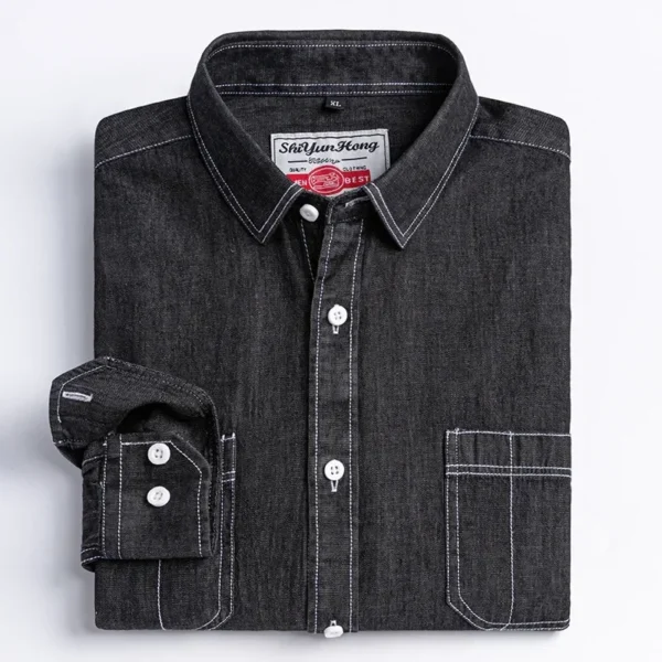 2023 Denim Pocket Design Shirt Classic 100% Cotton Long-Sleeve Fashion Embroider Comfortable Clothes - Image 6