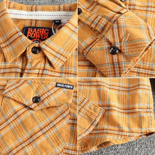 100% cotton woven wool fabric American retro men's shirt long sleeve autumn and winter thick fashion high street casual shirt - Image 6