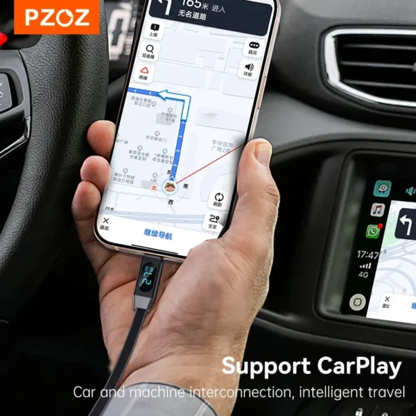 ⁦PZOZ 100W C to C Retractable Cable USB to Type C Lightning Digital Display PD Fast Charging Cable Data Wire For iPhone 16 15 14⁩ - الصورة ⁦4⁩