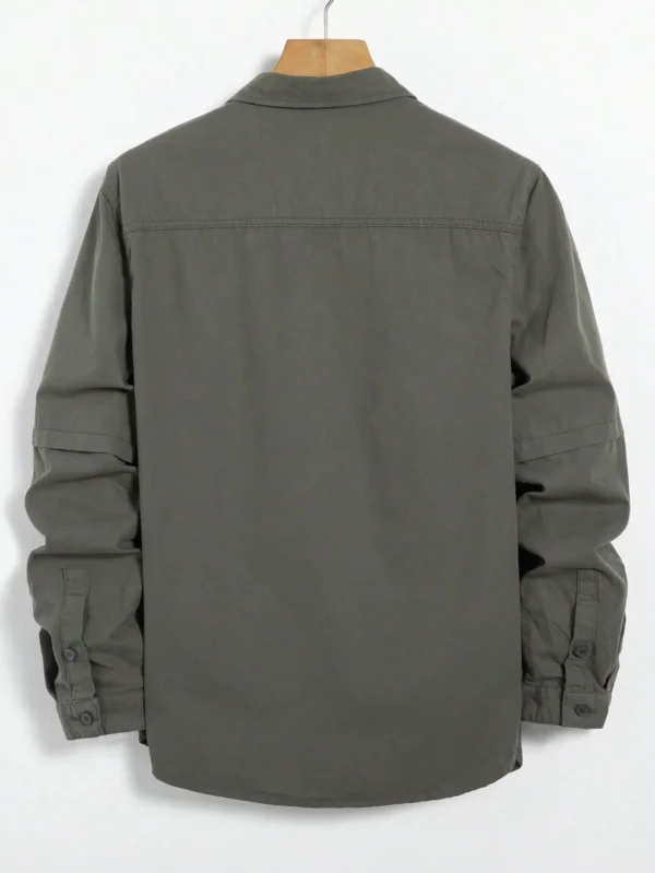 Men's long - sleeved denim shirt for spring and autumn. Military - green workwear shirt. Daily simplicity. Street fashion. - Image 2