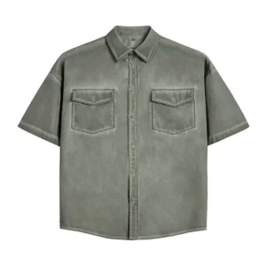 Men Vintage Washed Shirt Tide Hip Hop Dirty Dye Short Denim Shirt Turn-down Collar Casual Male Workwear Shirt Jacket<span> - </span>green, Asian-XL