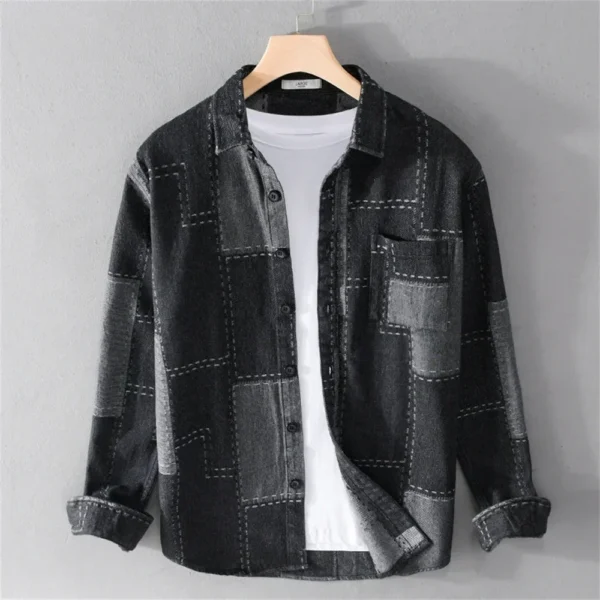 ⁦Spring men's long sleeve shirts fashion cotton soft denim shirts jacket man Autumn men clothing Tops mens casual shirt⁩ - الصورة ⁦3⁩