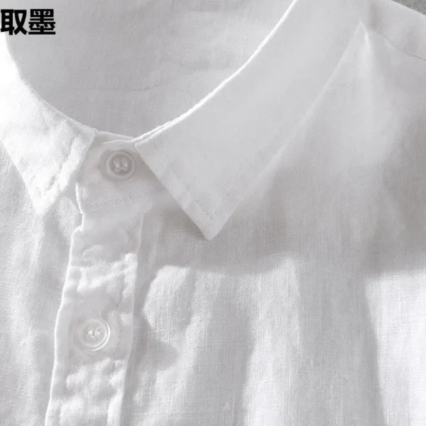 Pure Linen Casual Short Sleeve Shirt For Men White Cotton Linen Fabric Top Wear Men's Fashion Summer Half Sleeve - Image 3
