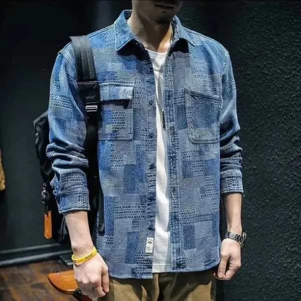 2024 Spring and Autumn New Japanese Denim Shirt Men's Long Sleeved Loose Trendy Casual Fashion Shirt Work Dress Pi Shuai Coat