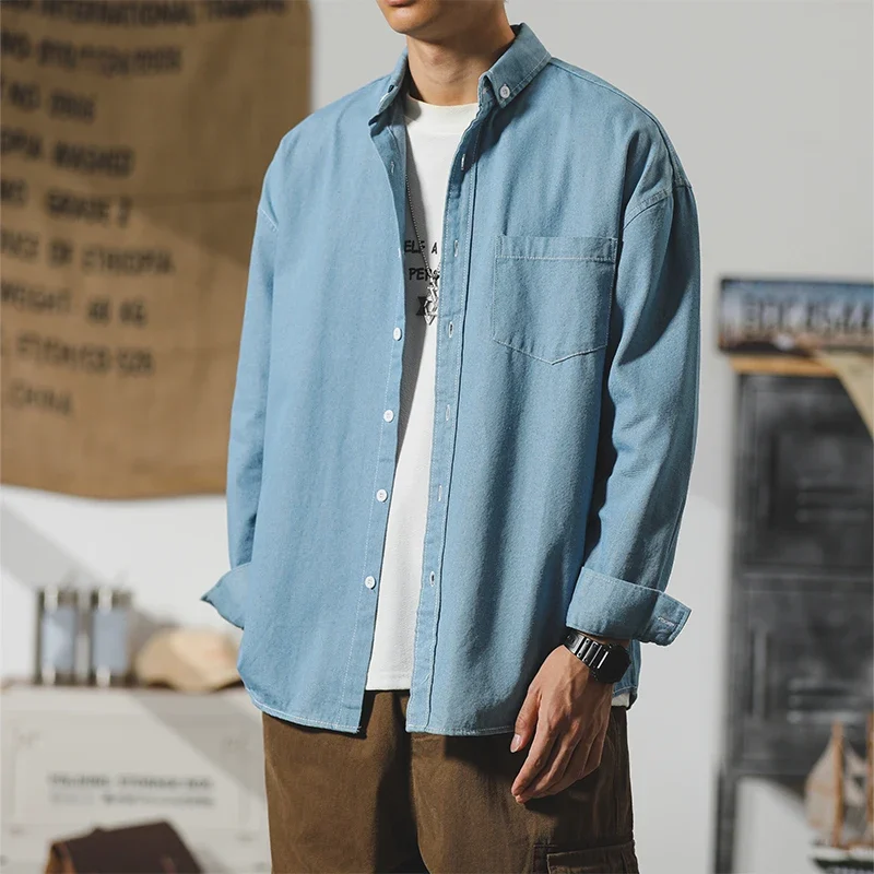 Brand Clothing Autumn Cotton Denim Shirt Men Retro Japanese Harajuku Korea Daily Black Blue Male Casual Long-sleeved Shirt S 4XL - Image 5