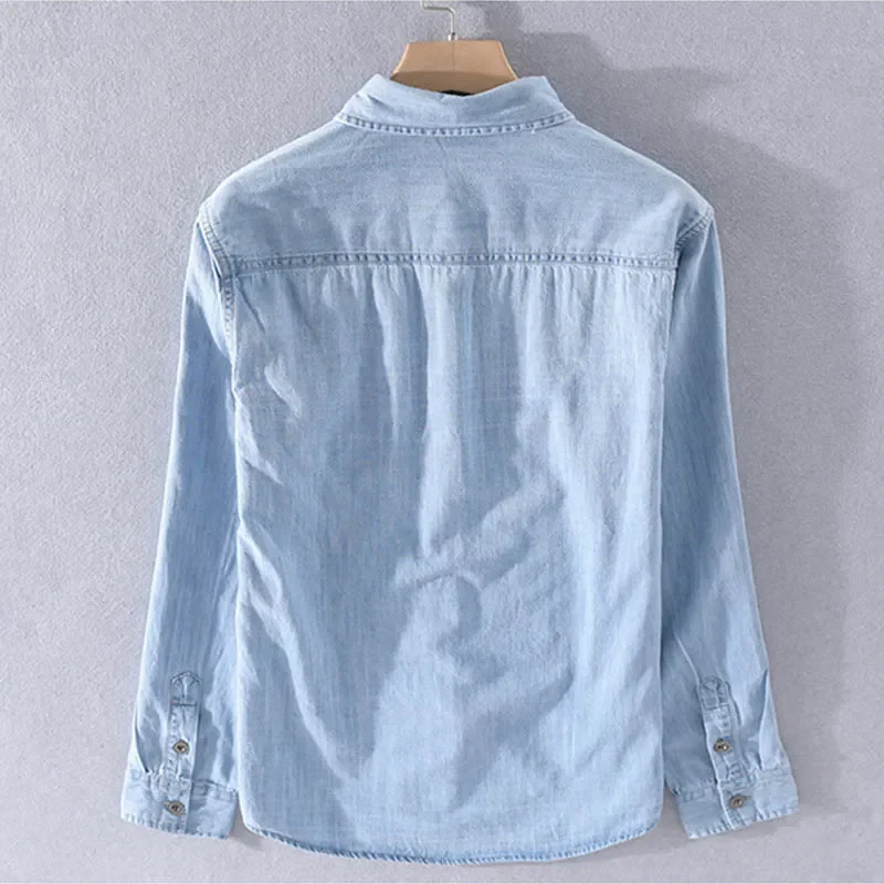 Denim shirt men's thin spring long sleeved inch clothes men's casual men's outerwear - الصورة 3