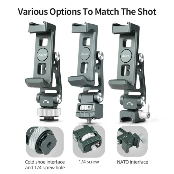 XILETU Aluminum Cold Shoe Phone Mount for DJI RS Stabilizer, 360° Adjustable HV Bracket for Camera Monitor Live Streaming - Image 4