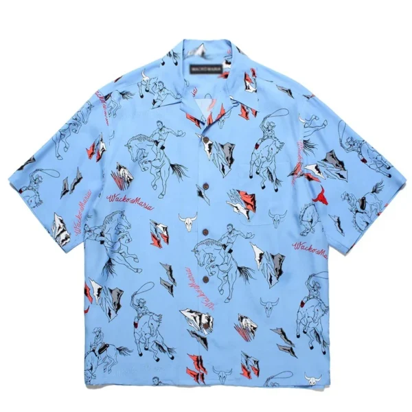 ⁦Pdmcms 25ss New Western Denim Drawstring Casual Synthetic Silk Hawaiian Lapel Short Sleeved Shirt For Men⁩ - الصورة ⁦6⁩