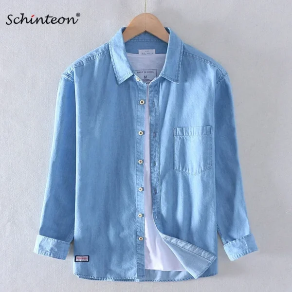 Brand New Schinteon Men 100% Slub Cotton Shirt Long Sleeve Casual Denim Comfortable Shirt Autumn New Arrival Jeans