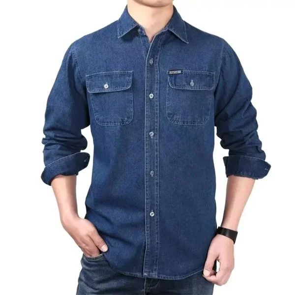 Spring and Summer Thin Medium-thick Denim Shirt Workwear Men's Long-sleeved Construction Site Top Pure Cotton Breathable