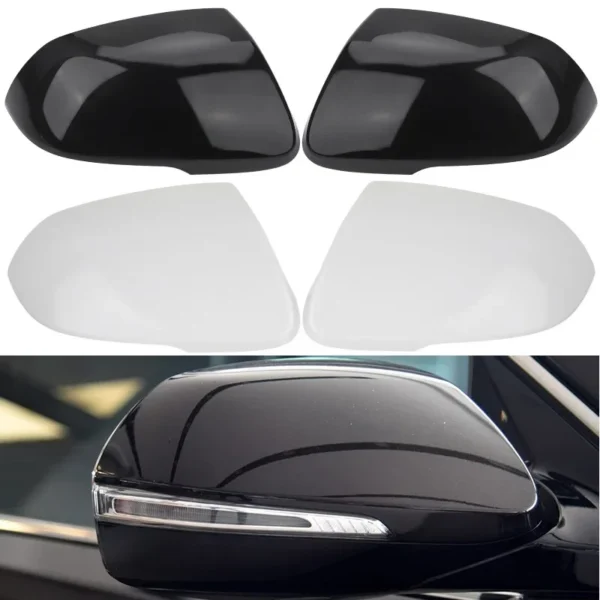 Car Door Side Wing Rearview Mirror Cover Cap White Black for Hyundai Santa Fe XL 2017 2018 2019 2020 w/Turn Signal Light Replace