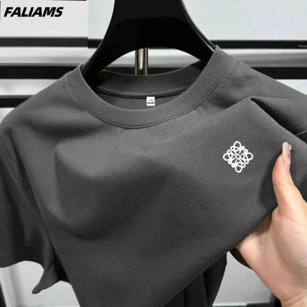 100% pure cotton men's T-shirt short sleeved summer new fashion pattern embroidered Korean casual round neck breathable menswear - Image 3