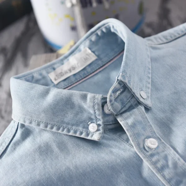 Autumn New 100% Cotton Men's Denim Shirt Casual Male Long-sleeved Shirts Street Japanese Fashion Slim Clothes Light Blue Black - Image 5