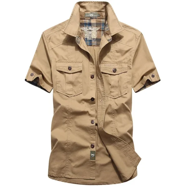 ⁦Summer Men's Shirts 6XL Short Sleeve Tooling Shirt Multi Pockets Men Working Clothe High Quality Cotton Casual Shirt A2F1391⁩ - الصورة ⁦2⁩
