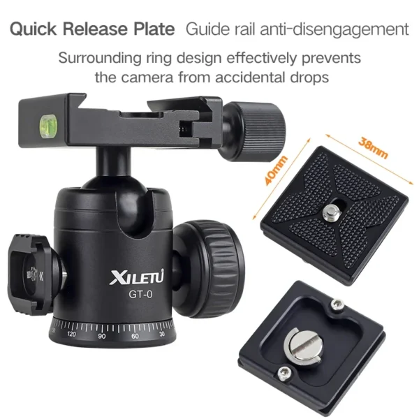 XILETU GT-0 Metal Panoramic Ball Head Photo Macro Monopod Sliding Rail Removable Cold Shoe Extension Clamp Base Tripod Universal - Image 5