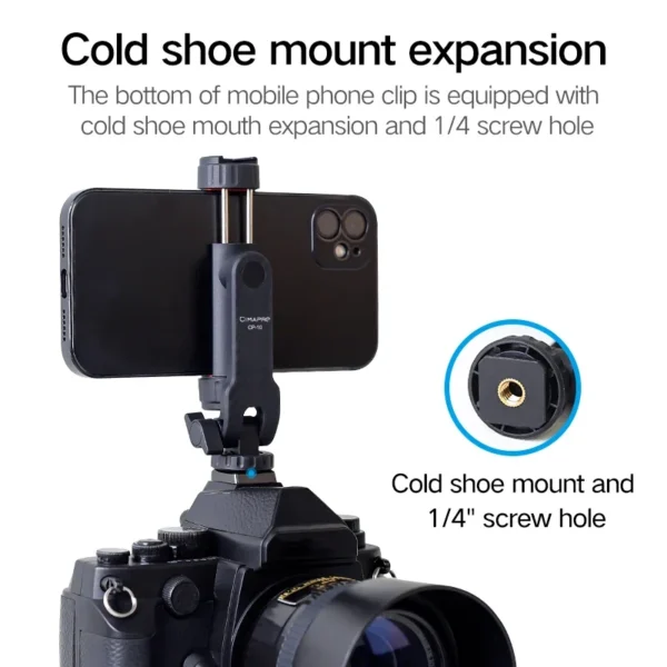Cimapro CP-10 360°Rotatable Phone Holder Vertical Shoot PhoneMount Tripod Mount With Cold Shoe Phone Clip Clamp Vlog Video - Image 4