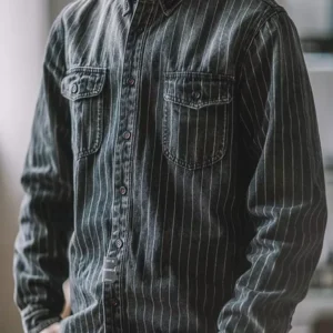 Streetwear Mens Denim Shirts Casual Long Sleeve Buttoned Lapel Striped Blouse Shirt for Men 2025 Spring Casual Cargo Shirt Tops<span> - </span>02 Dark Grey, XXL