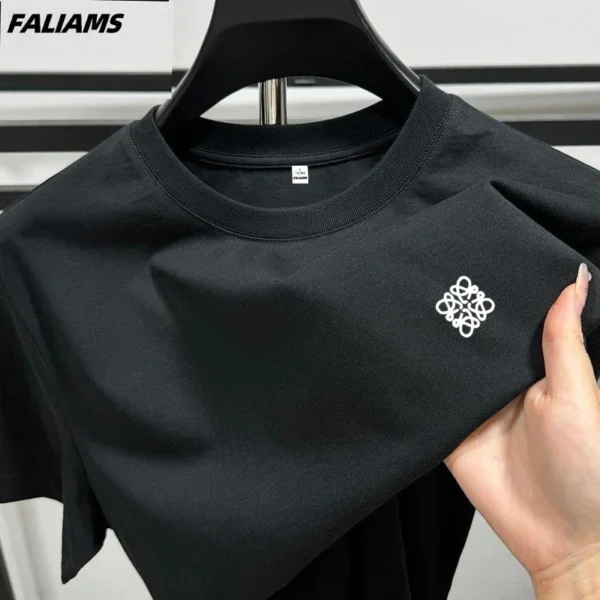 100% pure cotton men's T-shirt short sleeved summer new fashion pattern embroidered Korean casual round neck breathable menswear - Image 2