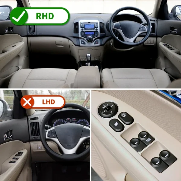 RHD Front Right Master Window Switch & Rear Switch Button for Hyundai i30 FD 2007-2012 Hatchback Wagon 93570-2L910 93580-2L010 - Image 6