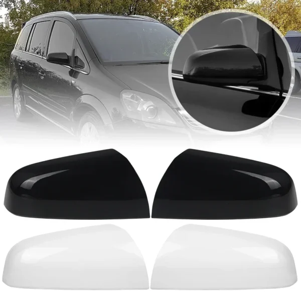 Car Door Side Wing Rear View Mirror Cover Cap for Vauxhall Zafira MK2 2005 2006 2007 2008 Replacement Glossy Black/ Primed White