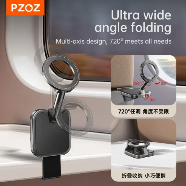 PZOZ Alloy Foldable Car Phone Holder for MagSafe 360° Adjustable Magnetic Car Mount Stand for iPhone 15 14 13 12 Pro Max - Image 4